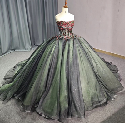 Black Green Quinceanera Dresses Sweet 15 16 3D Flowers Glitter Party Ball Gowns | eBay Black Green Quinceanera Dresses Sweet 15 16 3D Flowers Glitter Party Ball Gowns | eBay