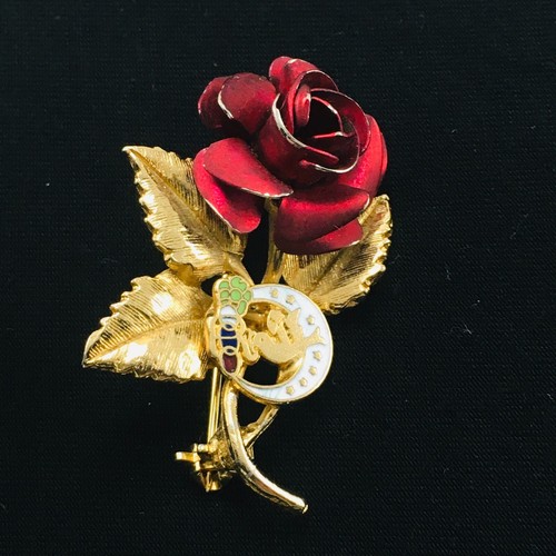 Daughters of Rebekah Lodge Odd Fellows Brooch Gold Tone Rose Shaped Emblem