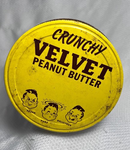 VTG Large Velvet Crunchy Peanut Butter Fresh Pure Delicious Empty Jar Canister - 第 1/12 張圖片