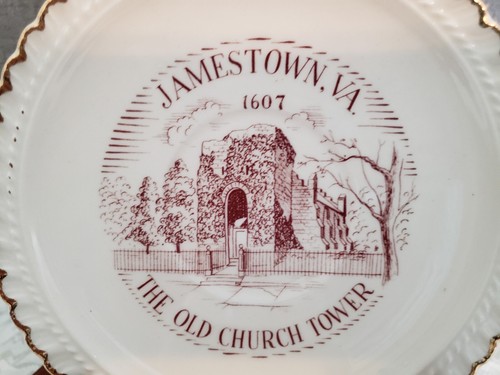 Vintage Souvenir Teacup + Saucer Jamestown, Va The Old Church Tower 1960s Era - Picture 7 of 10