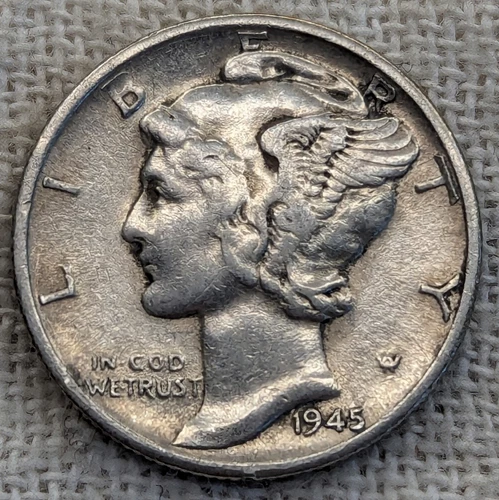 1945 S Mercury Dime XF : Micro S, Lower Mintage (30K Left) - .9 Fine Silver Coin
