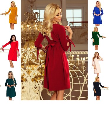 Numoco Kleid ALICE knielang figurumspielend Bindebändchen Schleifen Ärmel Rücken