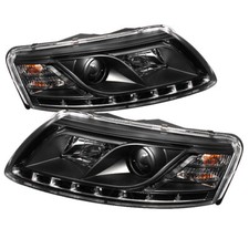 Audi 05-08 A6 Black Projector Headlights LED Daytime Running DRL 05 06 07 08