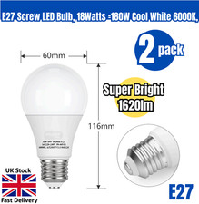 LED GLS LIGHT BULBS 18w = 180w COOL WHITE Daylight Screw E27 2 pack super bright