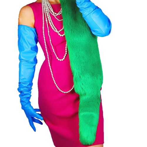 Costume da sera danza donna moda blu GUANTI polso corto 16 cm ecopelle - Foto 17 di 17