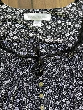 Carole Hochman Women’s Size L Gown 3/4 Sleeve Knee Length in Black/White Floral