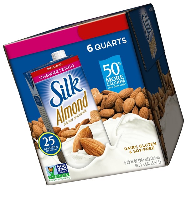 Silk Almond Milk Unsweetened Original 32 oz Pack of 6 Shelf Stable for
