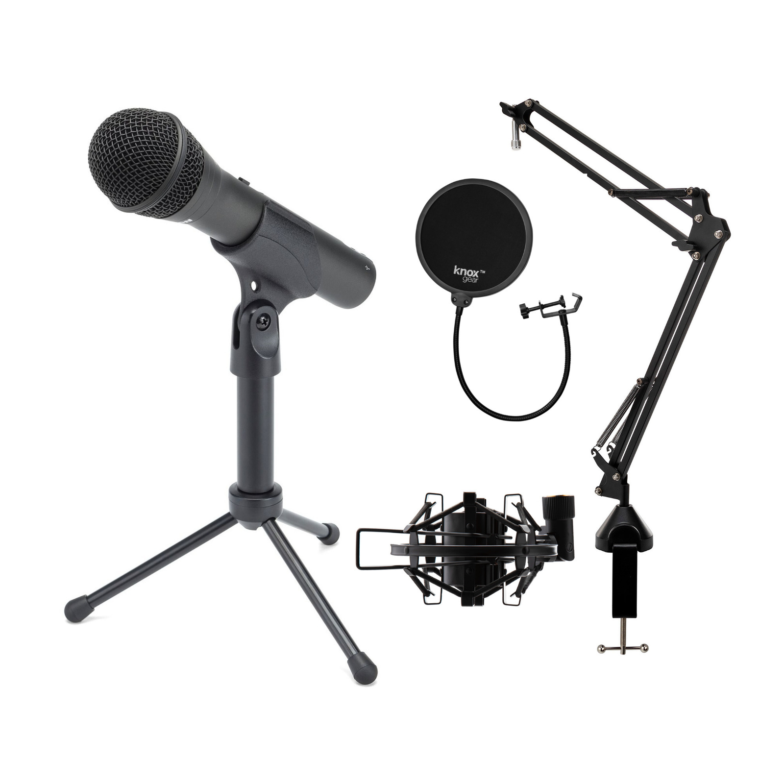 Samson Handheld USB Microphone w Knox Gear Boom Arm Shock Mount and Pop Filter