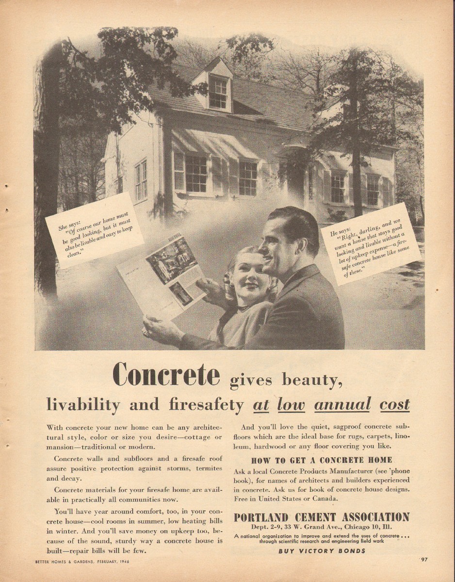 1946 vintage AD PORTLAND CEMENT How to get a Concrete Home