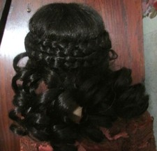 SIZE 9 DARK BROWN MOHAIR SYNTHETIC ANTIQUE MODERN DOLL WIGS NAOMI
