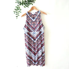 Athleta Blue & Red Floral Sleeveless Micro Modal Spandex Dress Size Large