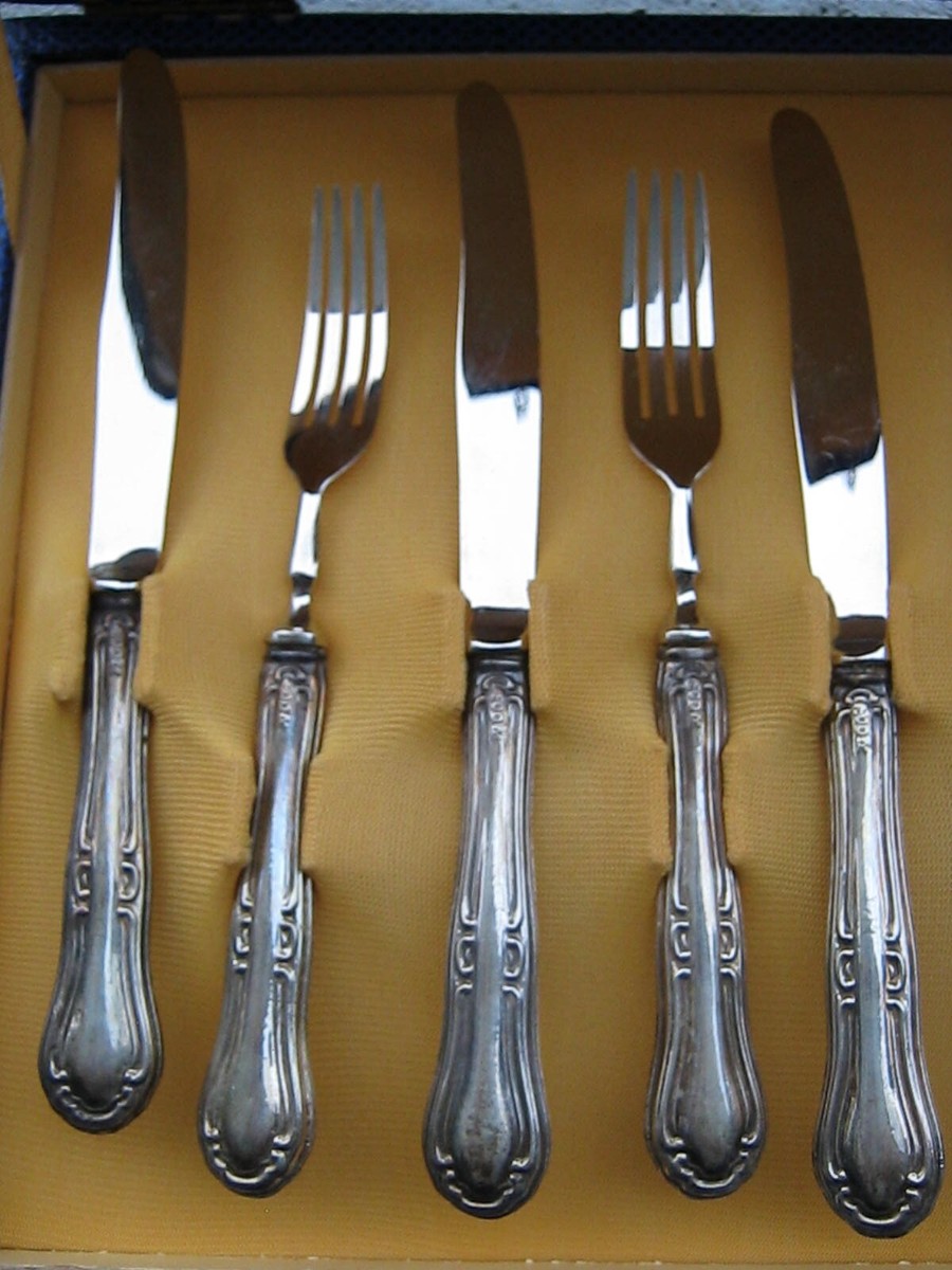 VINTAGE ARGENTO SOLINGEN SET OF 12, 800 SILVER DESERT FORK & KNIFE