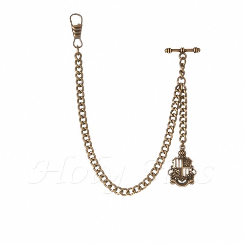 Brand New Bronze Colour Albert Pocket Watch Fob Chain With Pendant  - Picture 2 of 3