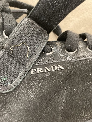 Prada Sport High Tops black Trainers Leather Suede Zip Strap Dust bag size 8.5 - Picture 12 of 24