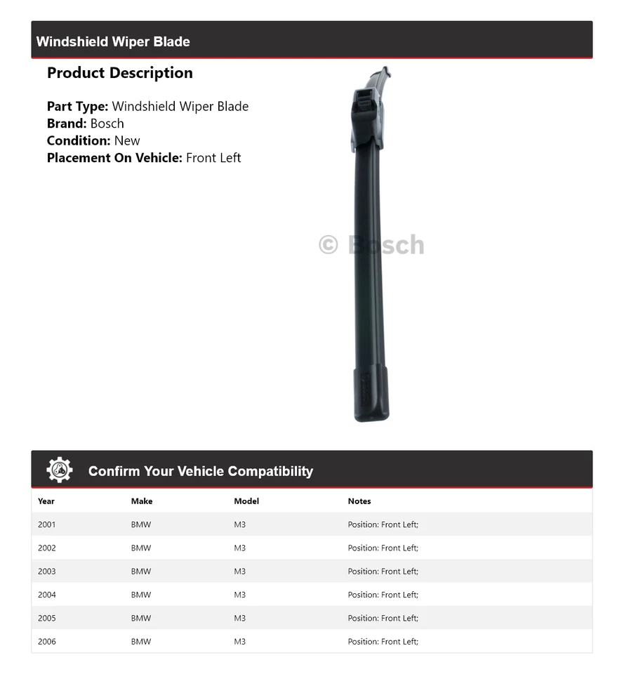 Limpiaparabrisas delantero izquierdo bmw m3 bosch icon 2001-2006 2002 2003 2004 Foto 2 de 4
