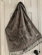 100 CASHMERE Scarf, Gift from Jerusalem, Black And Grey Floral