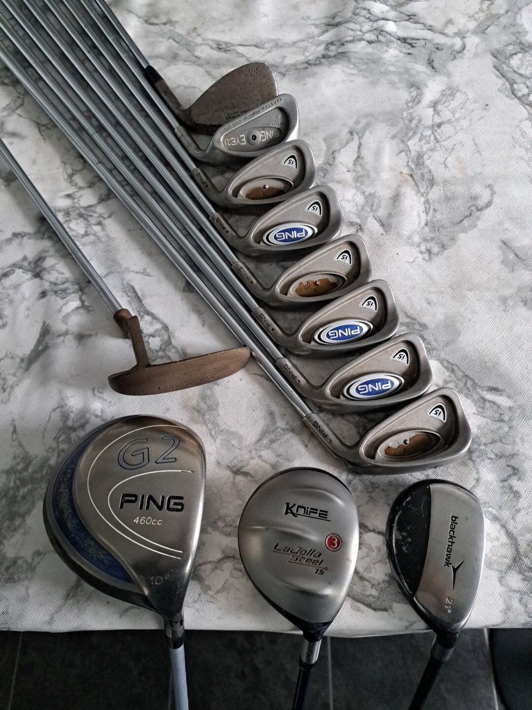 FULL SET OF MENS PING GOLF CLUBS, PING i5 BLACK DOT IRONS, RIGHT HANDED
