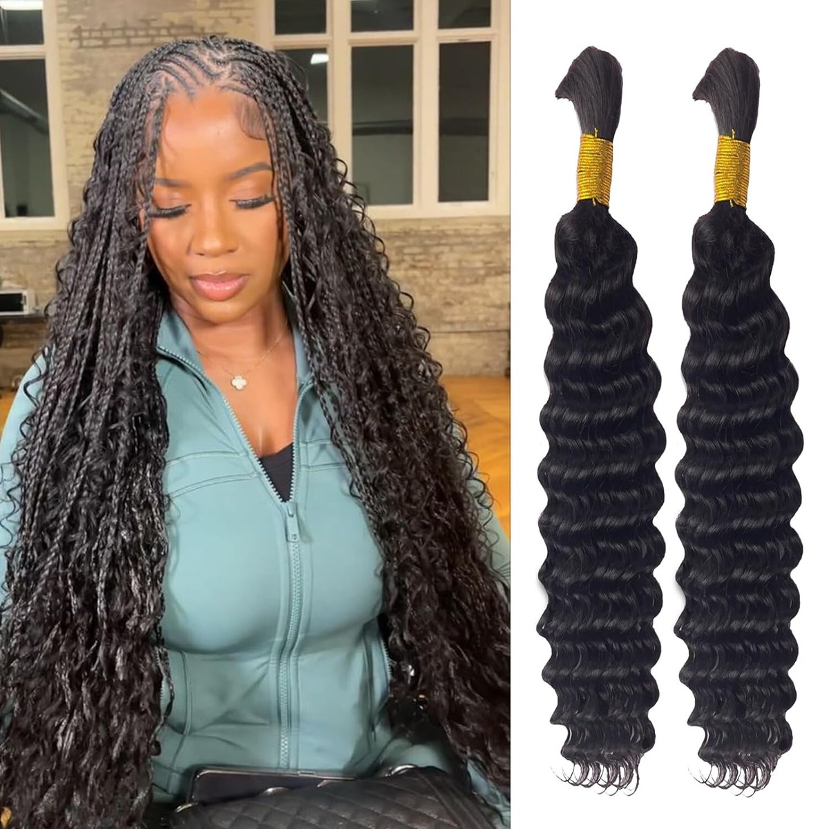 Deep Wave Bulk Human Hair for Braiding 2 Pack Bundle 0.11lb  display picture 2