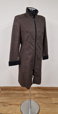Winnie Magee Brown Linen Coat X/xs Uk 8/10 Coated Shower Proof Full Zip Lined