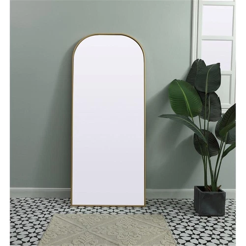 Elegant Decor Blaire 28x66" Arch Modern Wood/Iron Full Length Mirror in Brass - Picture 2 of 8