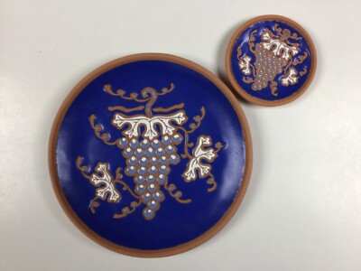  Bonis Pottery- Original Terra Cotta Grapevine Plate Set Handmade from Greece