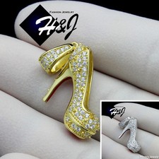 925 STERLING SILVER ICY CZ GOLD PLATED/SILVER 3D HIGH HEEL SHOE PENDANT*SP161