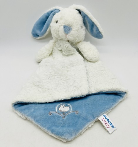 Baby Aurora White Bunny Rabbit Blue Lovey 2017 Security Blanket 14 inch ...