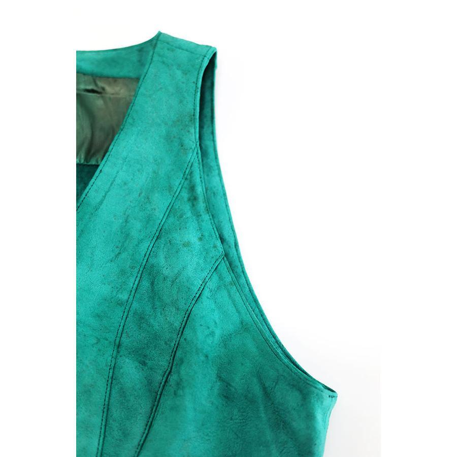Used Womens 90s JEAN CLAUDE JITROIS Suede Leather Vest Size S 相当 古着 JITROIS Woman's Ladies Vest Green Suede Leather button 90s