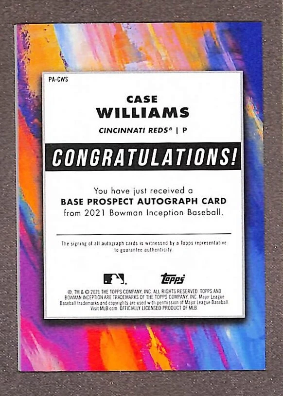 2021 Bowman Inception #PA-CWS Case Williams Rookie RC Auto Fuchsia Foil SP #/75 - Image 2 of 3