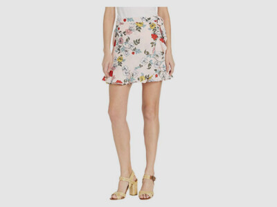 $250 BB Dakota Women's Pink Floral Blissful Bouquet Print Wrap Mini Skirt Size 0