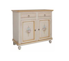 CREDENZA STILE NAPOLETANA IN LEGNO, COLORE AVORIO ANTICATO DECORATO