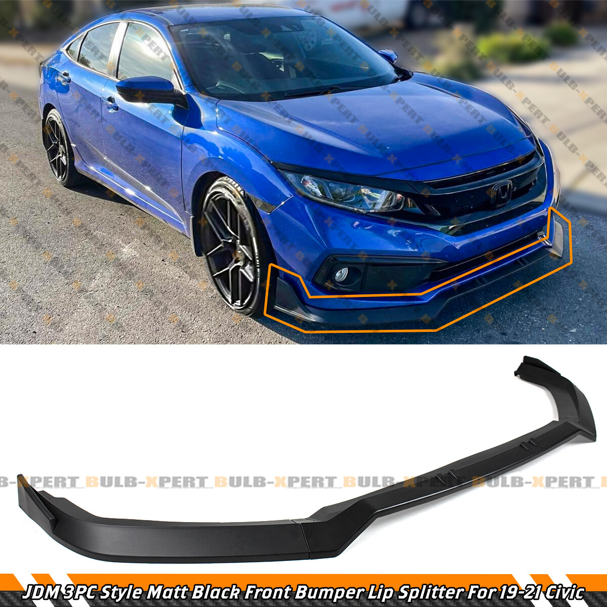 FOR 2019-2021 Honda Civic 2/4 Door 3pc JDM Front Bumper Lip