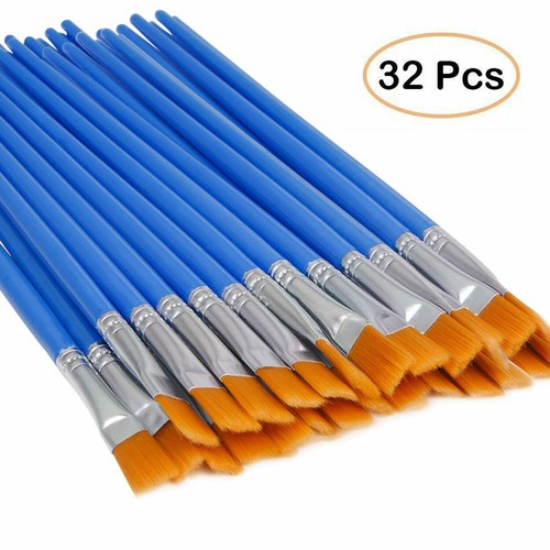 Pinsel Set 32 StüCk Kinder Nylon Flach Haar Kleine ÖL Aquarell KüNstler Malerei - Picture 2 of 13