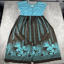 VINTAGE Hoku Hawaii Floral Tribal Full Button Muumuu Dress Womens Large Made USA
