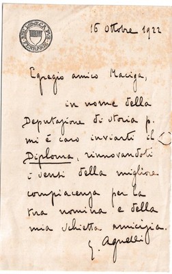 BBB96-FERRARA-BIBLIOTHEK ARIOSTEA Autogramm Giuseppe Agnelli