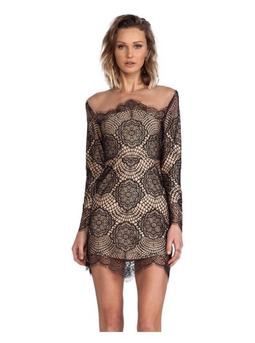 For Love & Lemons Grace Dress in Black Nude Mesh Lace size Medium $285