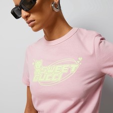 Gucci Women’s Top Pink Sweet Gucci Logo T-Shirt Size Small
