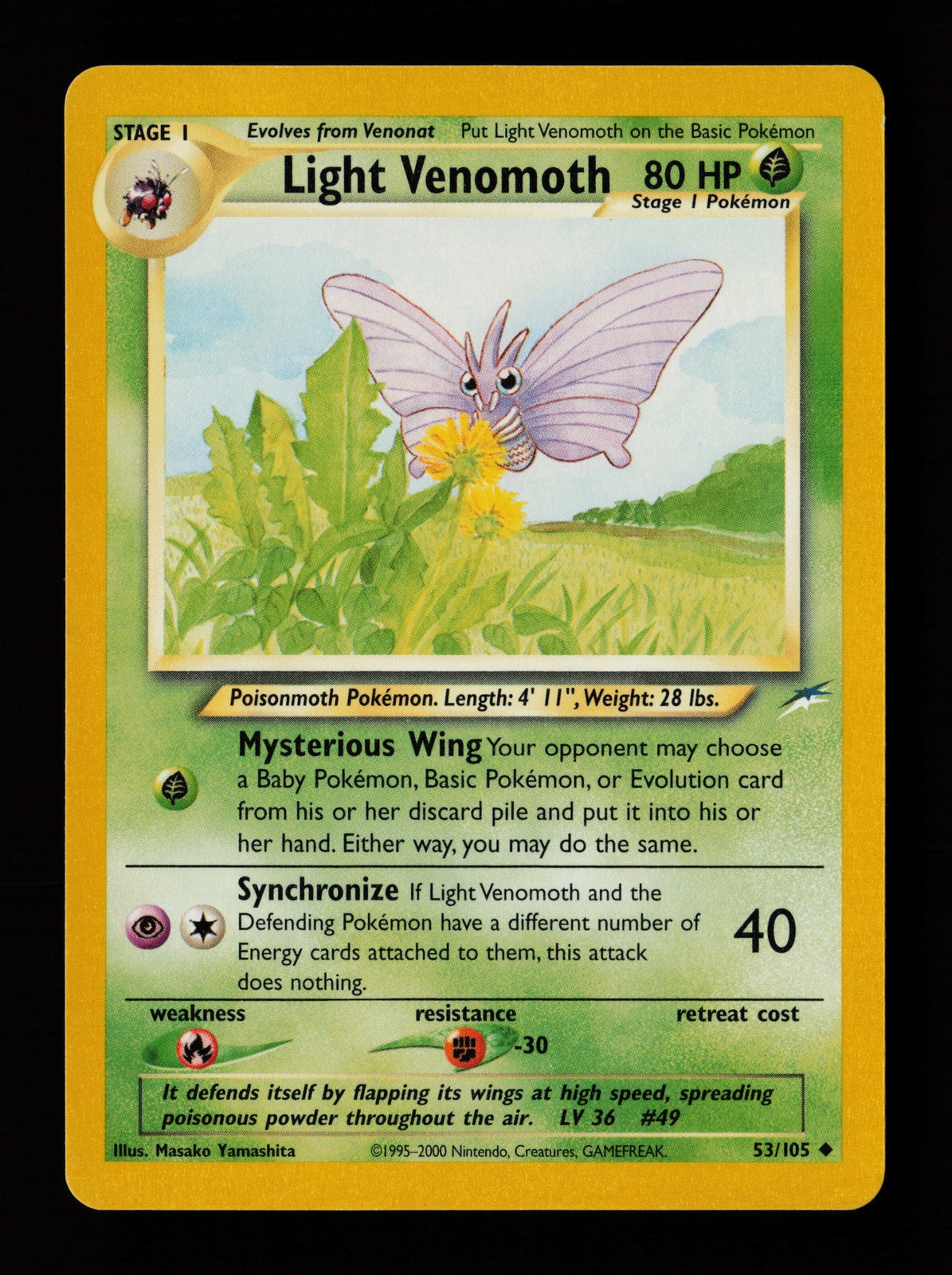 Light Venomoth 53/105 Uncommon Neo Destiny Pokémon Card