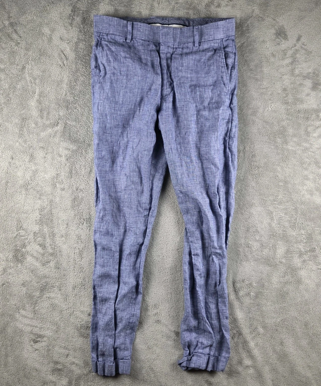 Murano Baird McNutt Alex Fit Linen Pants Men 30x28.5 Blue Cuffed Office Casual