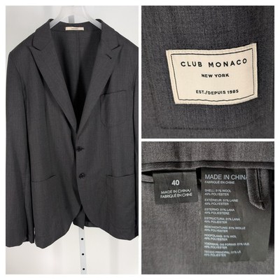 Club Monaco Grey Wool Blend Two Button Blazer Sport Coat 40 Minimalist Spring