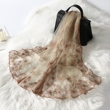 Womens Islamic Embroidery Lace Solid Hijab Long Turban Stole Muslim Daily Shawl