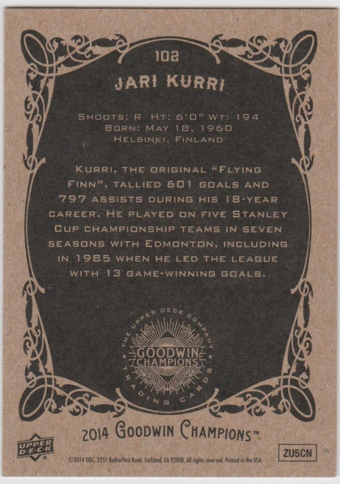 2014 Upper Deck Goodwin Champions #102 Jari Kurri - Image 2 of 2