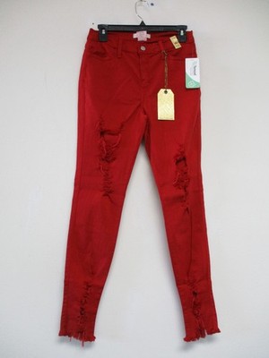 Vibrant Miu New Raw Edges Jeans Junior's 13 Red Skinny 28x28 p1213