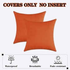 Outdoor Pillow Covers Waterproof, 2 Pack Checkered Cushion Covers, 16x16, Orange
