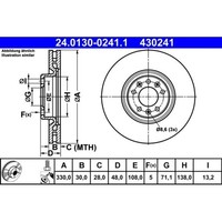 ATE 24.0130-0241.1 Bremsscheibe Vorderachse FüR CitroëN Opel Peugeot Vauxhall DS