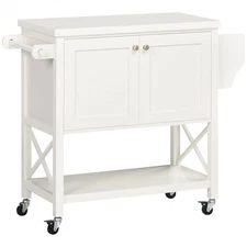 HOMCOM Rolling Kitchen Island on Wheels, Utility Serving Cart with Rubberwood ,