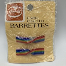 Vintage 1970s Goody Barrettes Rainbow Stripes Wire Clasp 2" NOS