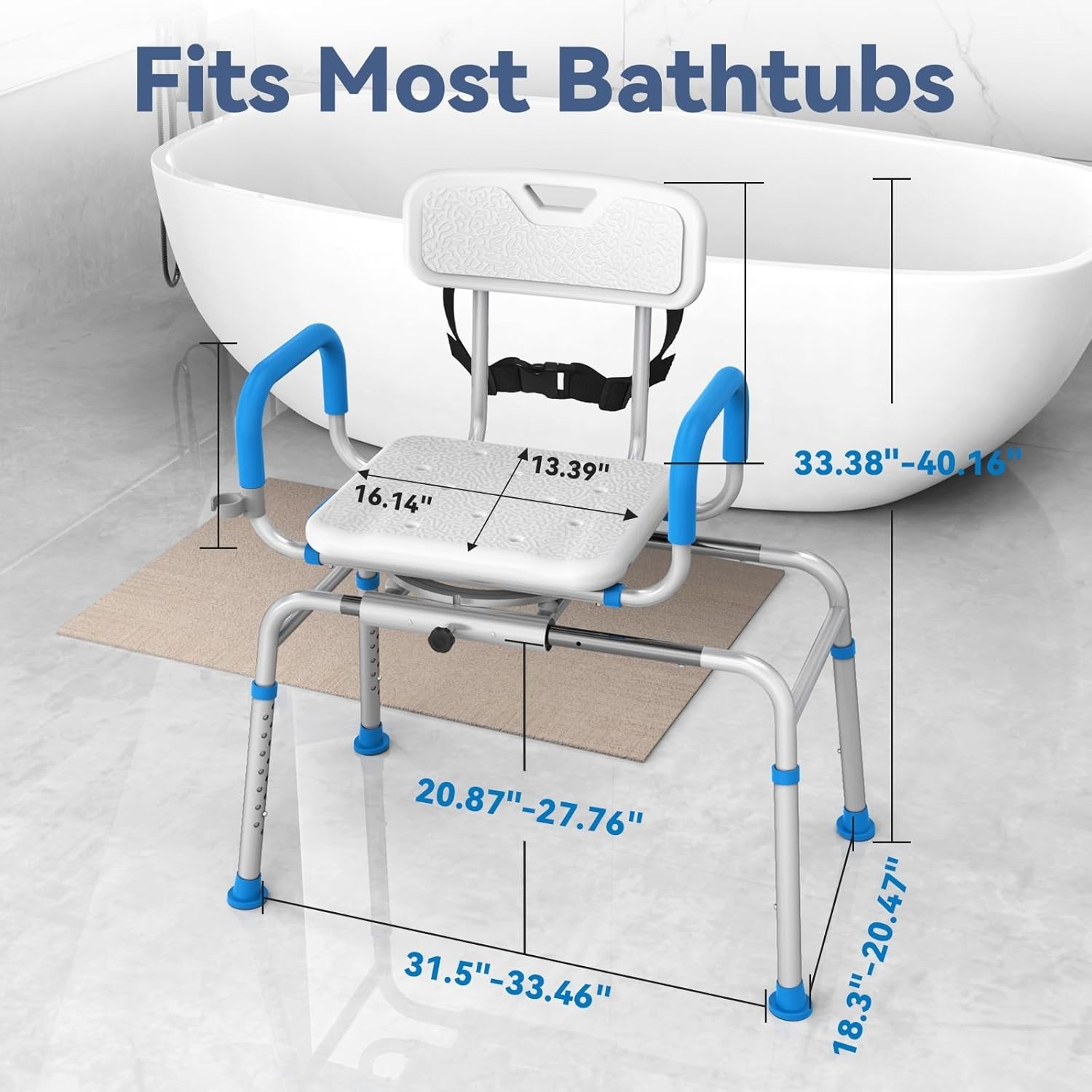 Sliding Shower Chair Tub Transfer Bench for Bathtub w/Swivel Seat 350 lbs