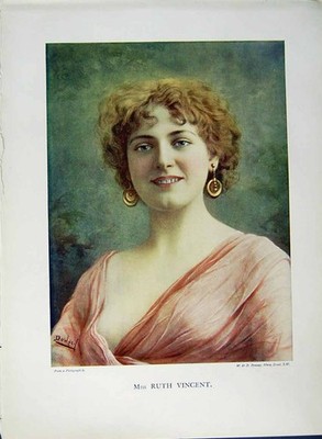 Antiker Druck *0697 um 1910 Portrait Miss Ruth Vincent Opernsänger Promi