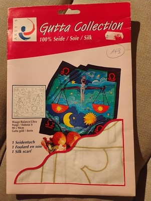 Gutta Seidentuch 90x90cm   Vorgemalt zum selbst ausfärben   DIY Silk - Waage